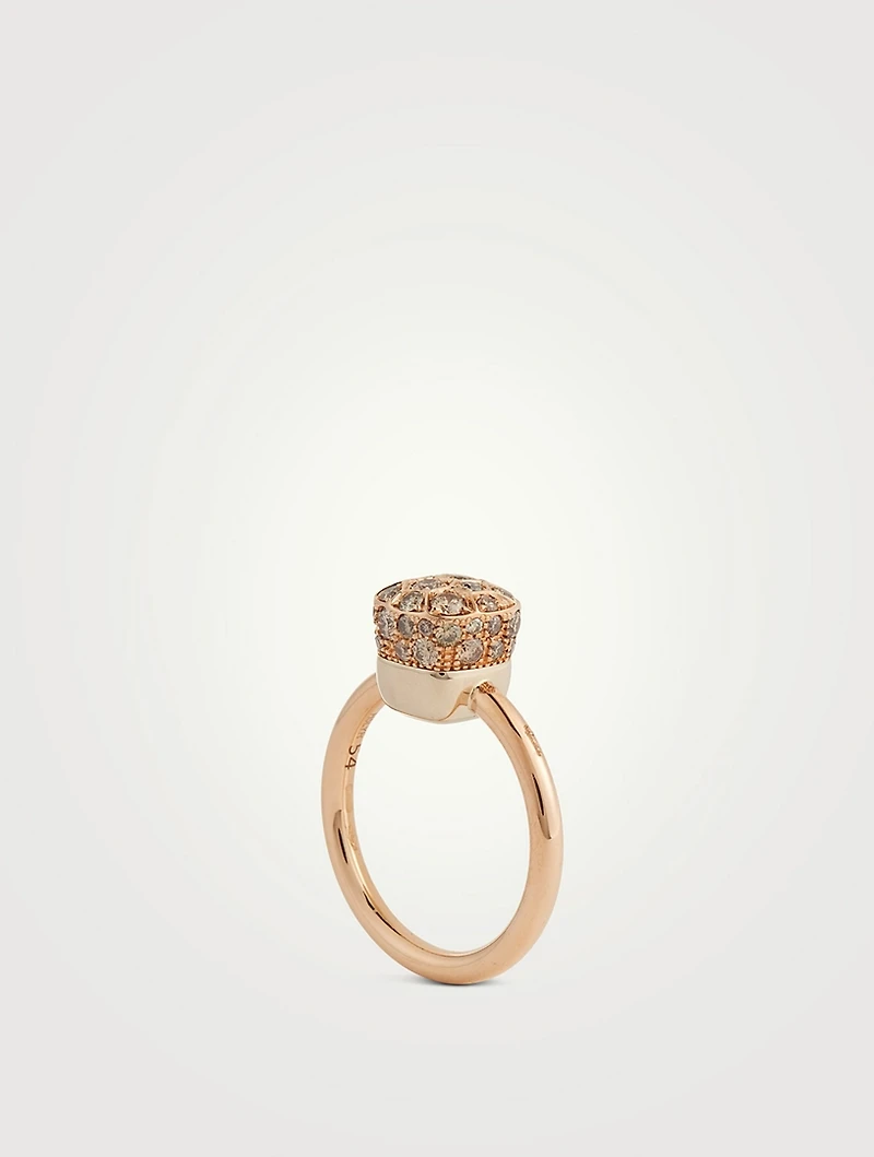 Petit Nudo 18K Rose And White Gold Ring With Brown Diamonds