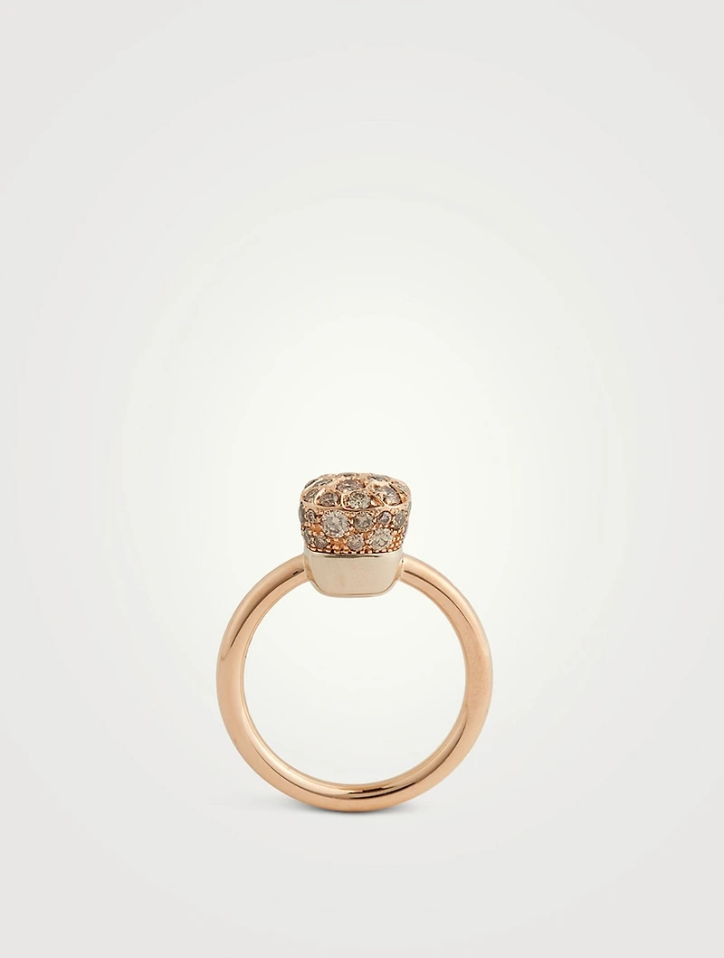 Petit Nudo 18K Rose And White Gold Ring With Brown Diamonds