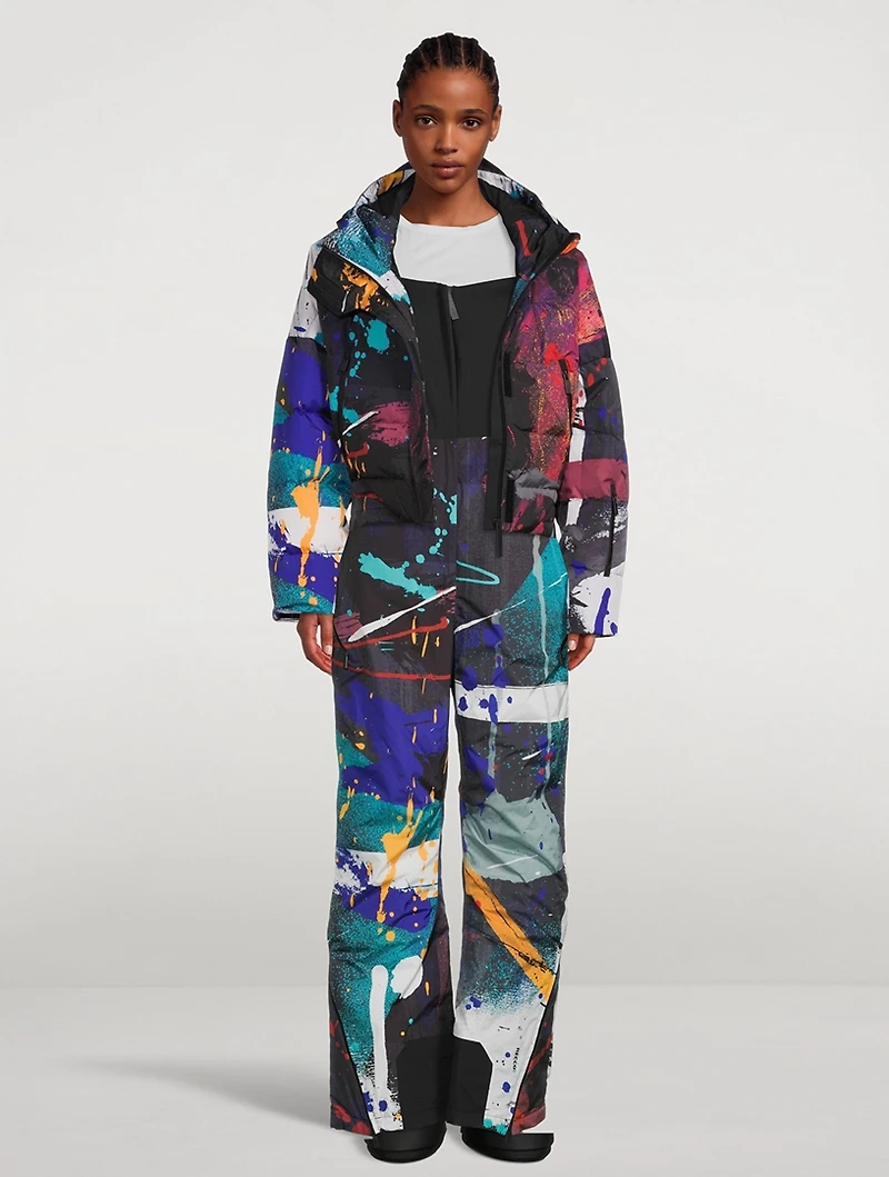 Wadded Ski Overalls Paint Splatter Print
