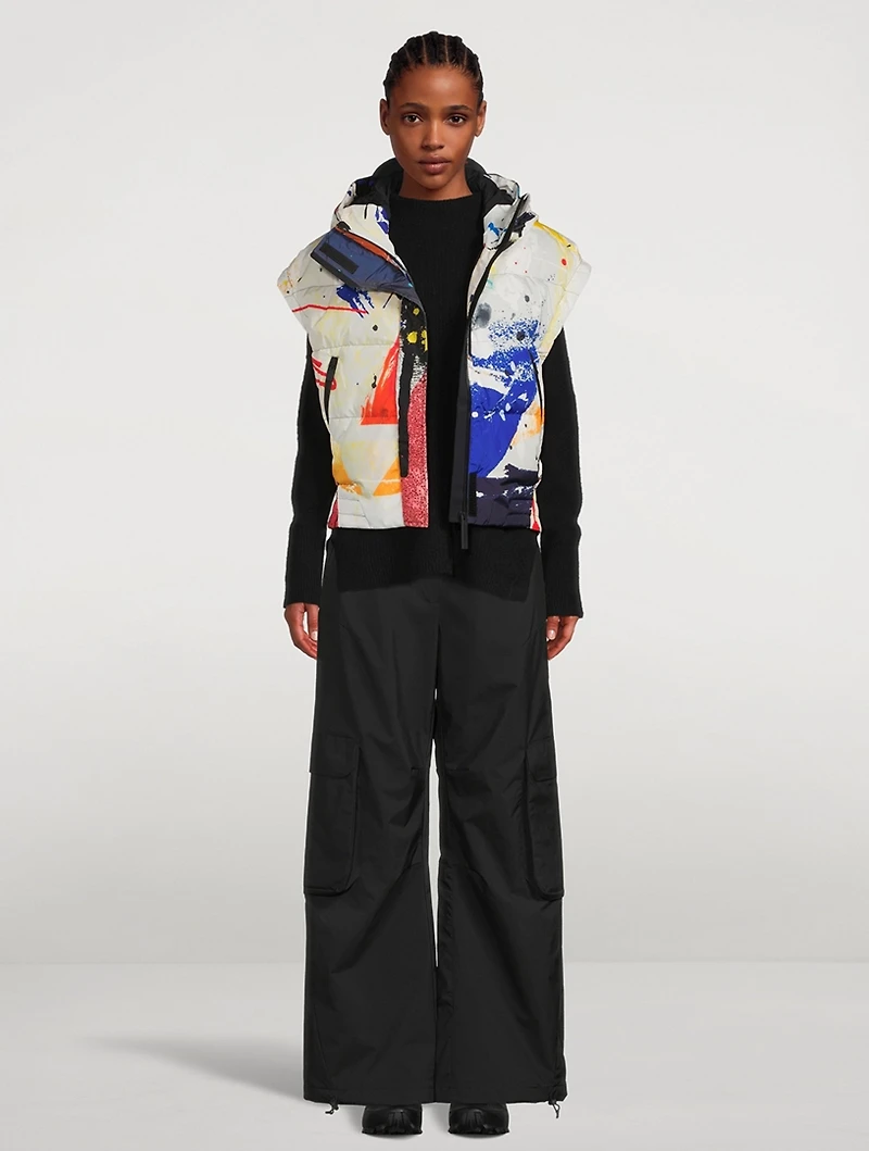 Cropped Down Vest Paint Splatter Print