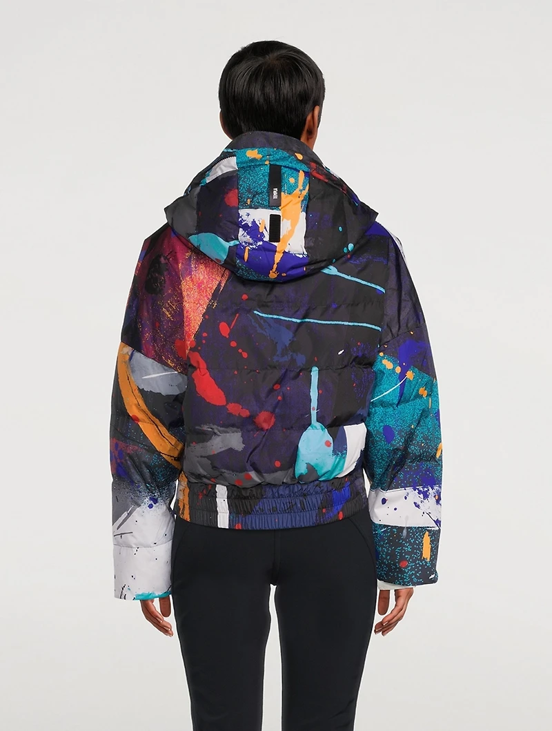 Cropped Down Jacket Paint Splatter Print
