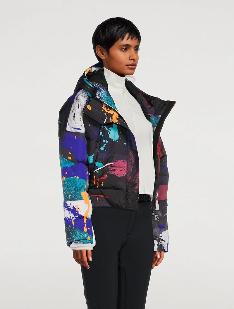 Cropped Down Jacket Paint Splatter Print