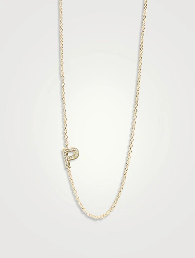 Love Letter 14K Gold P Pavé Diamond Necklace