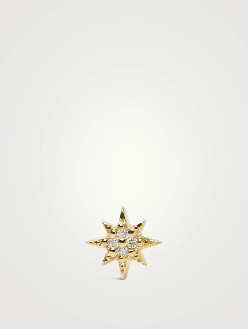 Micro Aztec 14K Gold North Star Stud Earring With Diamonds