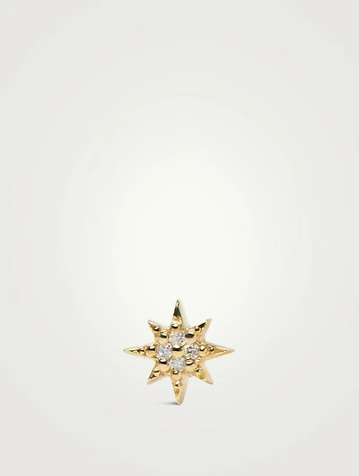 Micro Aztec 14K Gold North Star Stud Earring With Diamonds