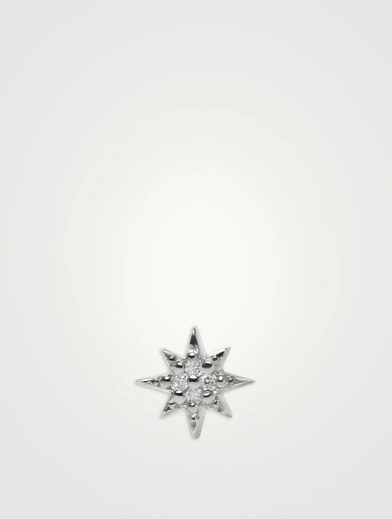 Micro Aztec 14K Gold North Star Stud Earring With Diamonds