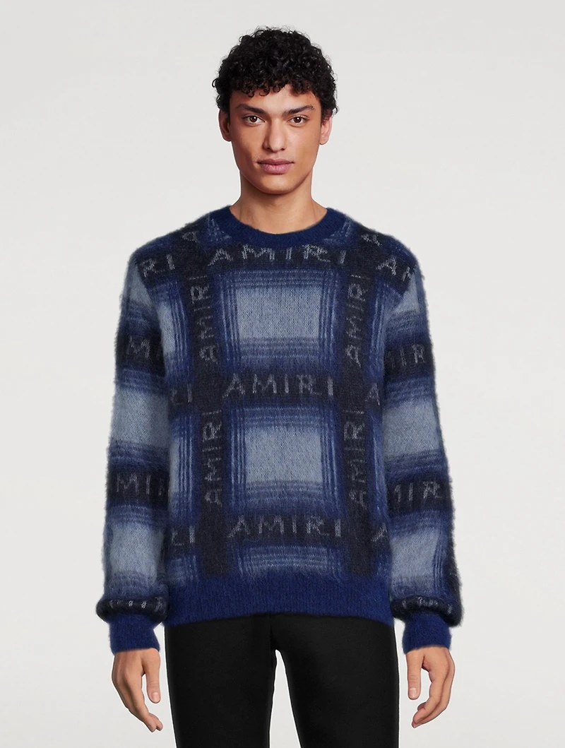 Brushed Mohair Plaid Sweater
