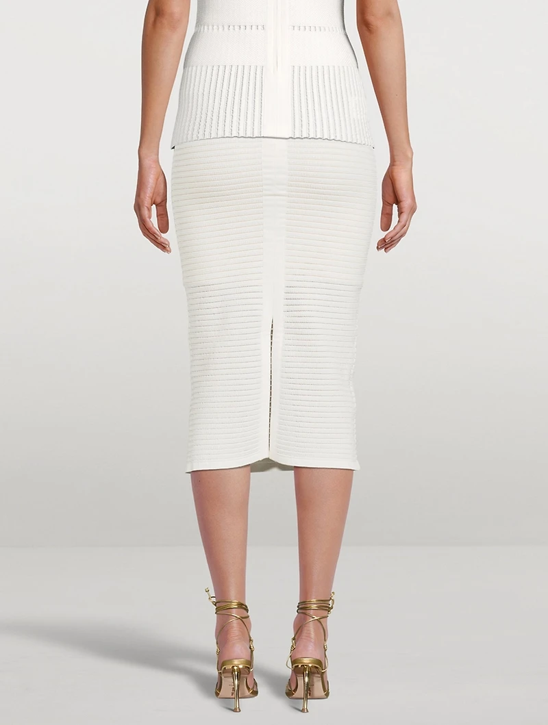 Semi-Sheer Striped Midi Skirt