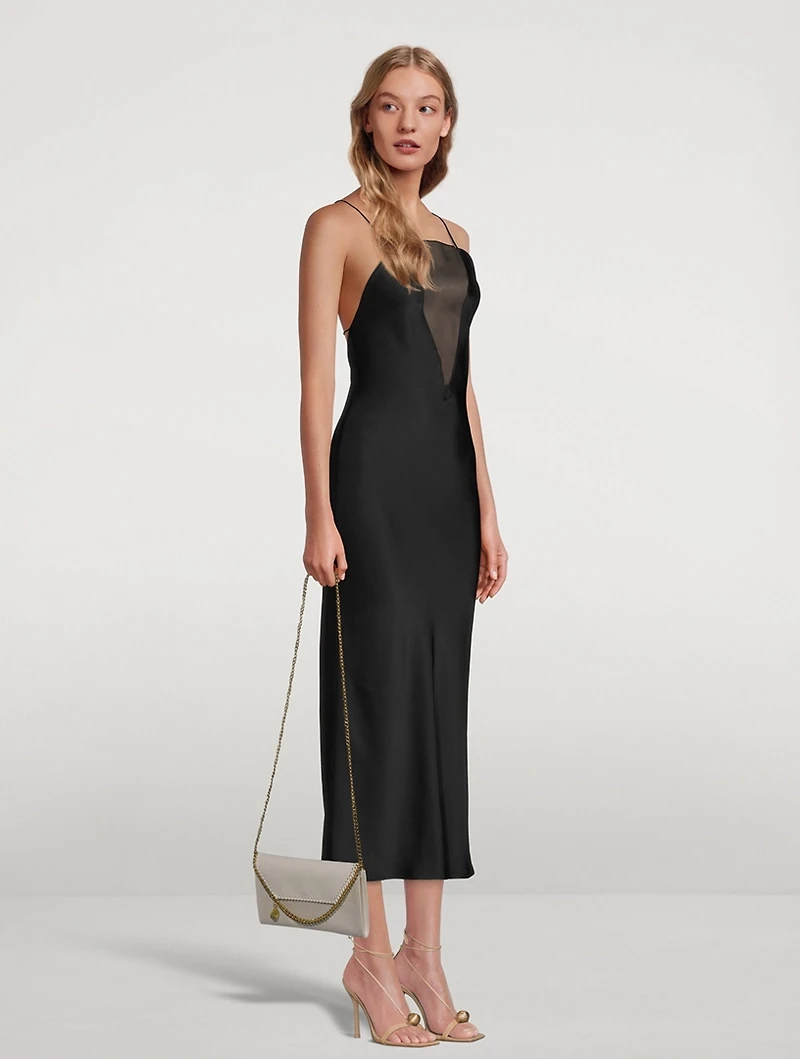 Mesh And Compact Crepe Slip Dress
