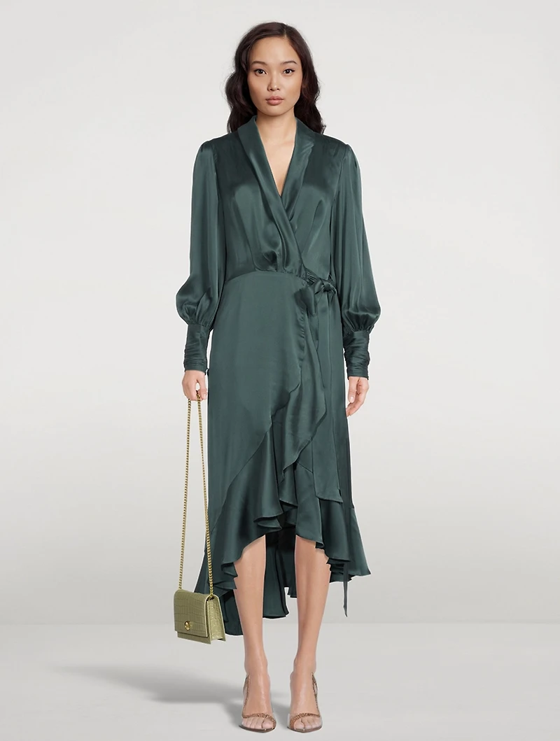 Silk Wrap Midi Dress
