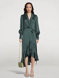 Silk Wrap Midi Dress