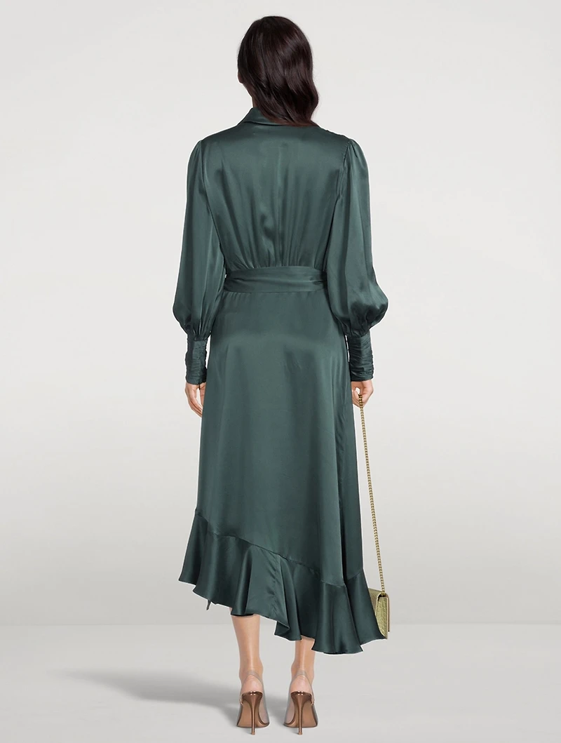 Silk Wrap Midi Dress