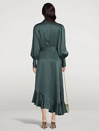 Silk Wrap Midi Dress