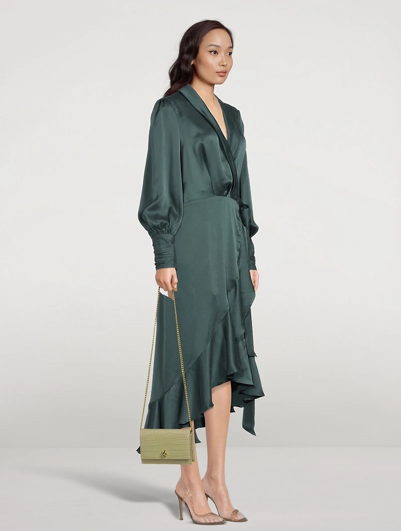 Silk Wrap Midi Dress