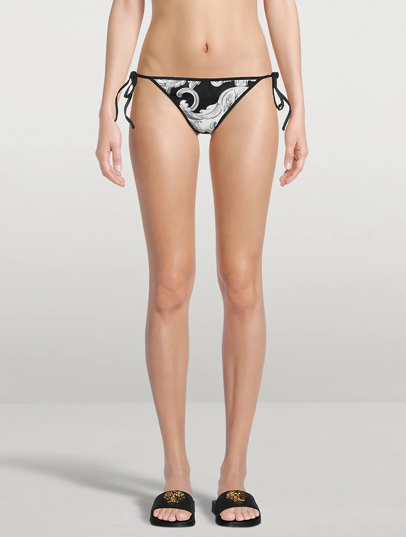 Reversible Bikini Bottom Silver Baroque Print