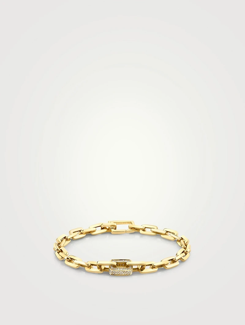 Mini 18K Gold Deco Link Bracelet With Diamonds