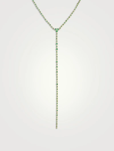 18K Gold Infinity Station Lariat Necklace With Emeralds