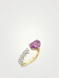18K Gold Floating Heart Ring With Pink Sapphire And Diamonds