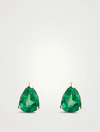 18K Gold Emerald Teardrop Stud Earrings With Diamonds
