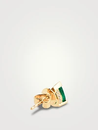 18K Gold Emerald Teardrop Stud Earrings With Diamonds