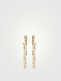 18K Gold Double Mix Diamond Fringe Huggie Hoop Earrings