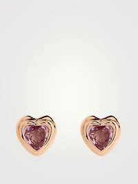 18K Rose Gold Bezel Heart Stud Earrings
