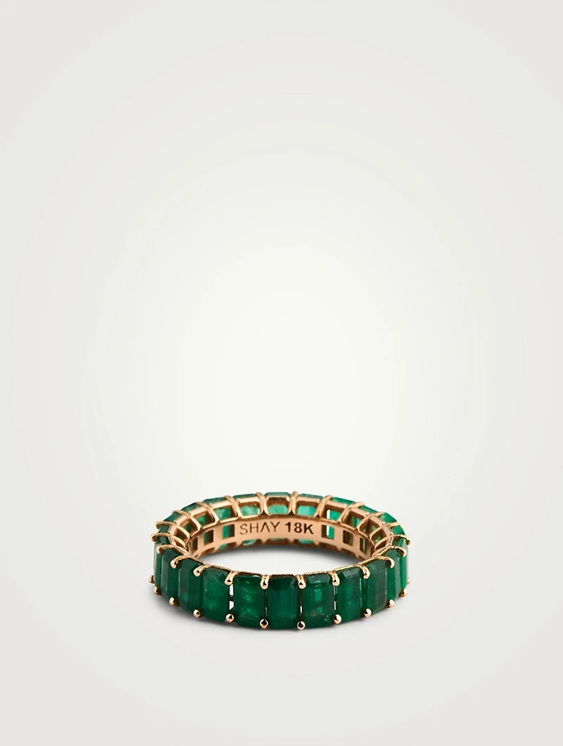 18K Gold Emerald Eternity Band Ring