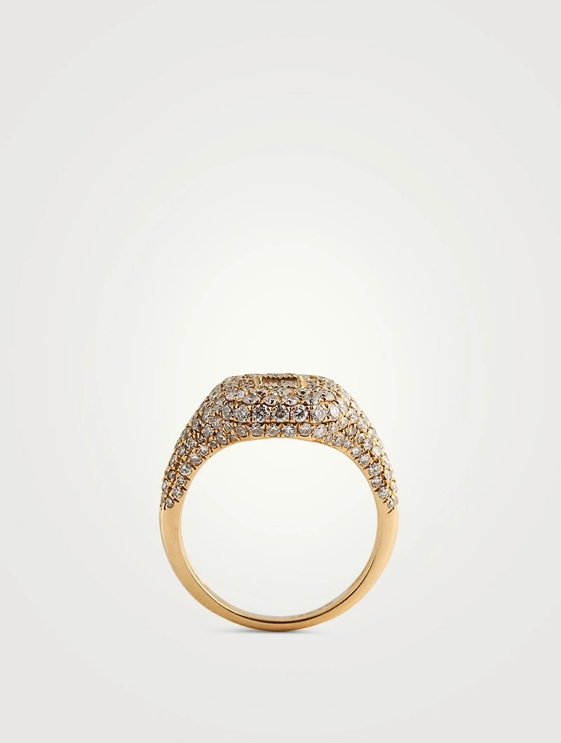 18K Rose Gold Pavé Diamond Baguette Pinky Ring