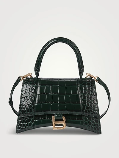 Hourglass Croc-Embossed Leather Top Handle Bag