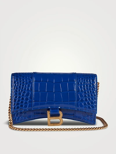 Hourglass Croc-Embossed Leather Chain Wallet