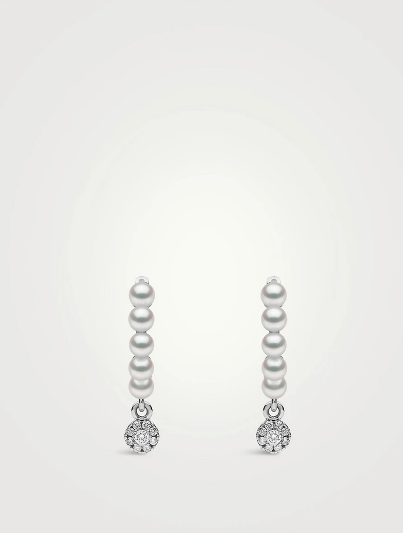 Eclipse 18K White Gold Pearl Hoop Earrings With Diamonds