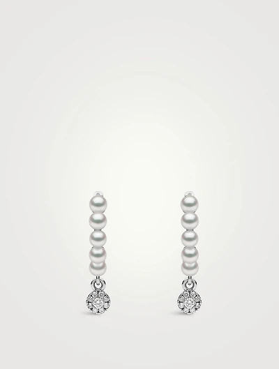 Eclipse 18K White Gold Pearl Hoop Earrings With Diamonds