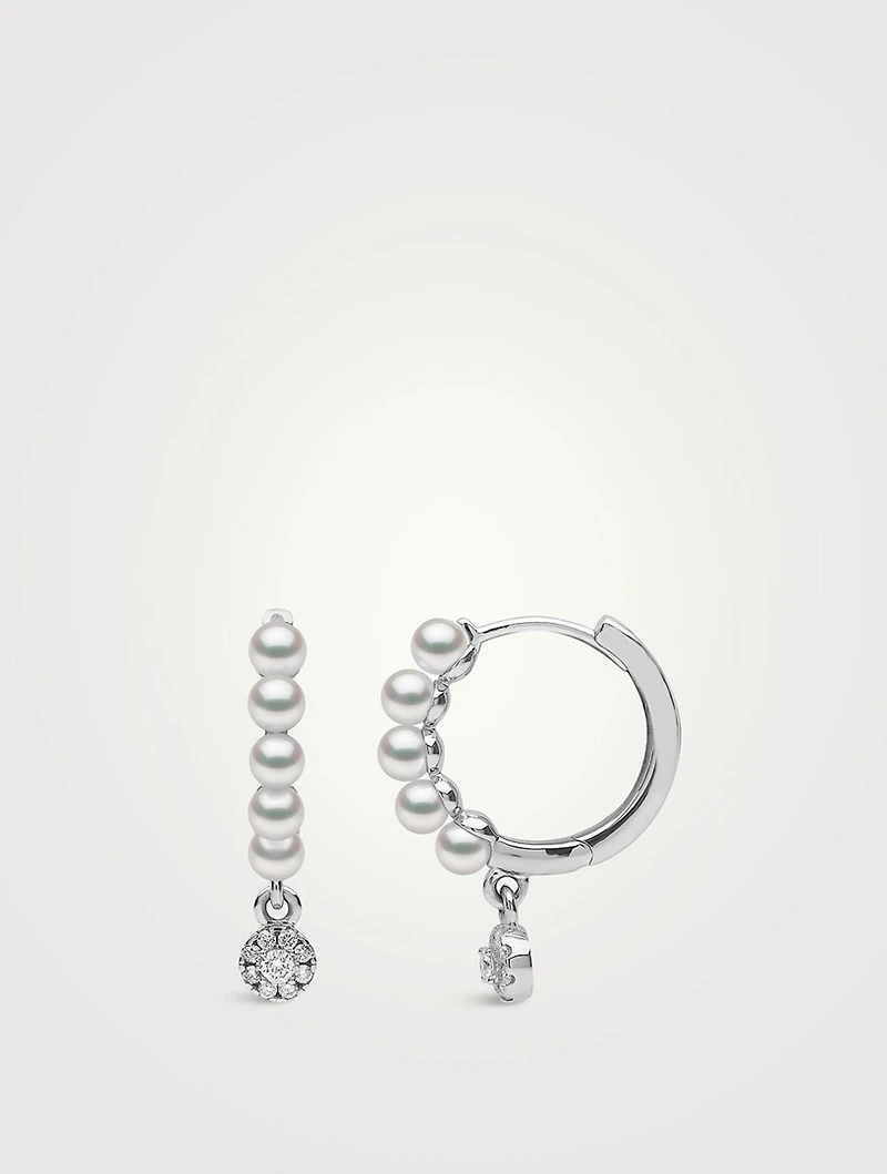Eclipse 18K White Gold Pearl Hoop Earrings With Diamonds