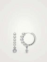 Eclipse 18K White Gold Pearl Hoop Earrings With Diamonds