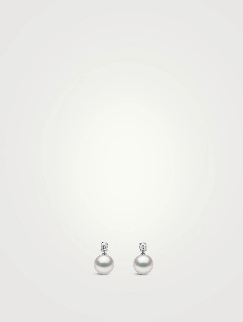 18K White Gold Pearl Earrings With Diamonds