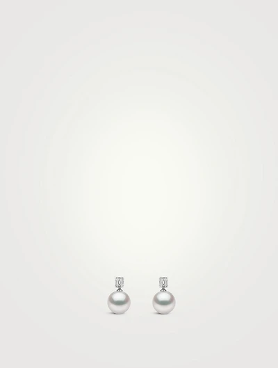 18K White Gold Pearl Earrings With Diamonds