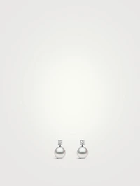 18K White Gold Pearl Earrings With Diamonds