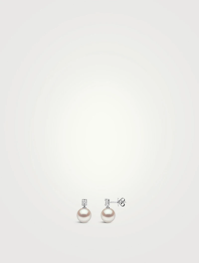 18K White Gold Pearl Earrings With Diamonds