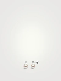 18K White Gold Pearl Earrings With Diamonds