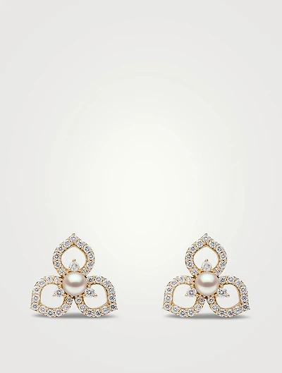 Petal 18K Gold Akoya Pearl Earrings With Diamonds