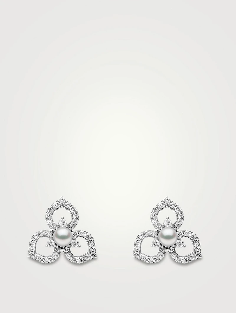 Petal 18K Gold Akoya Pearl Earrings With Diamonds