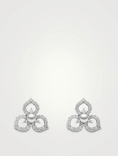 Petal 18K Gold Akoya Pearl Earrings With Diamonds