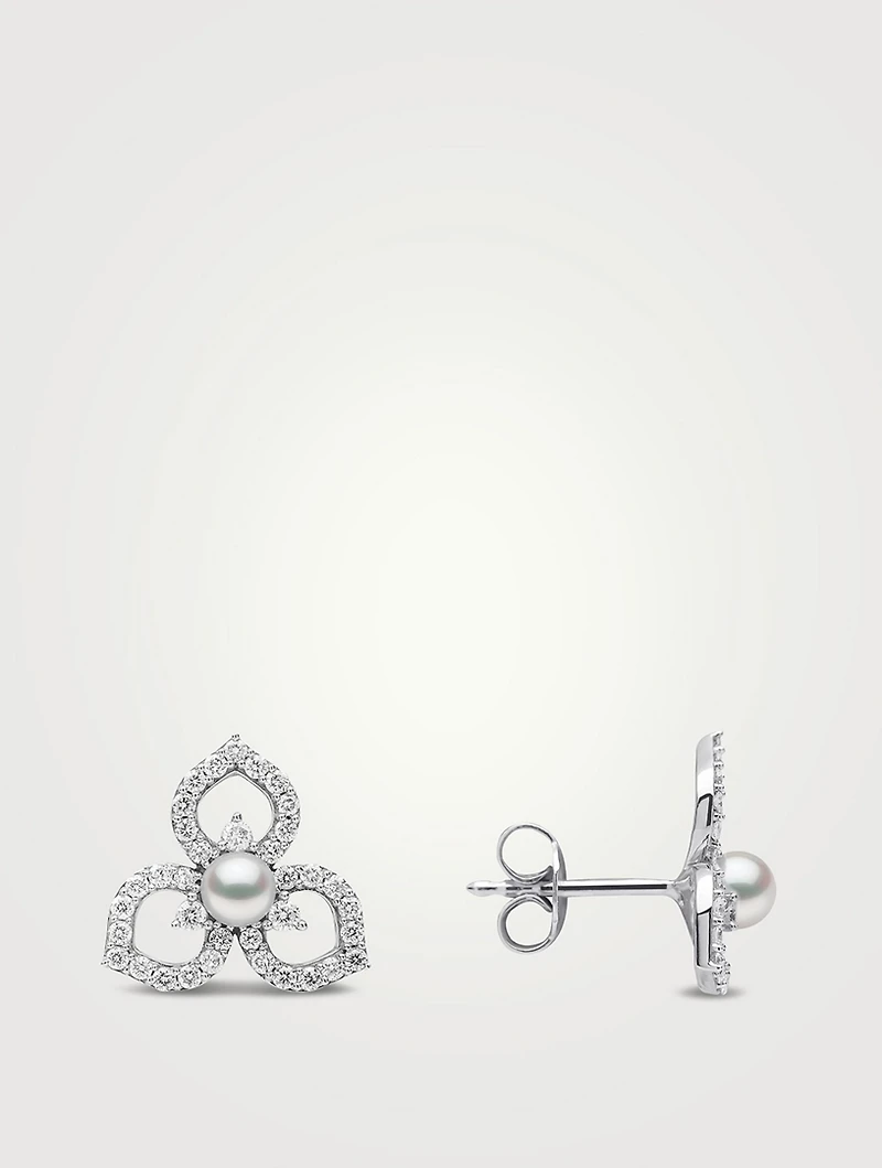 Petal 18K Gold Akoya Pearl Earrings With Diamonds