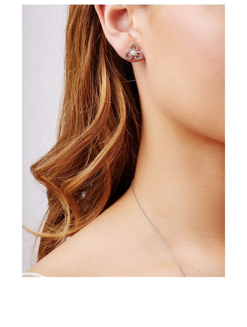Petal 18K Gold Akoya Pearl Earrings With Diamonds