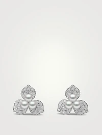Petal 18K White Gold Akoya Pearl Earrings With Diamonds