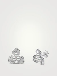 Petal 18K White Gold Akoya Pearl Earrings With Diamonds