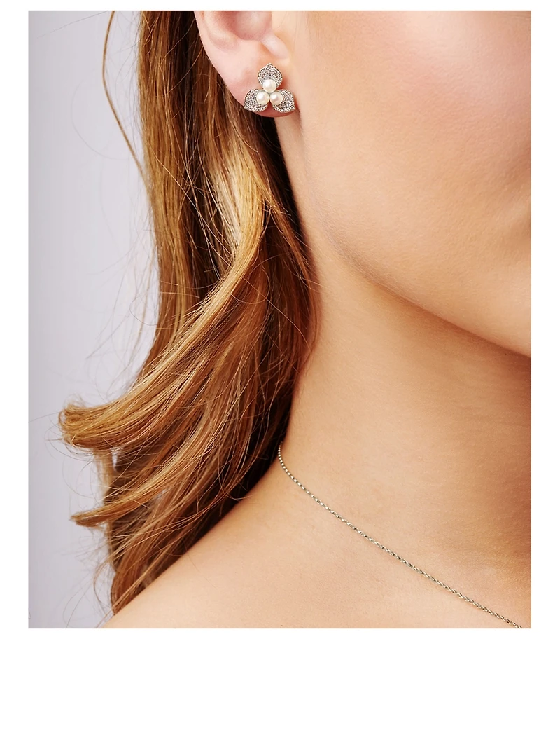 Petal 18K White Gold Akoya Pearl Earrings With Diamonds