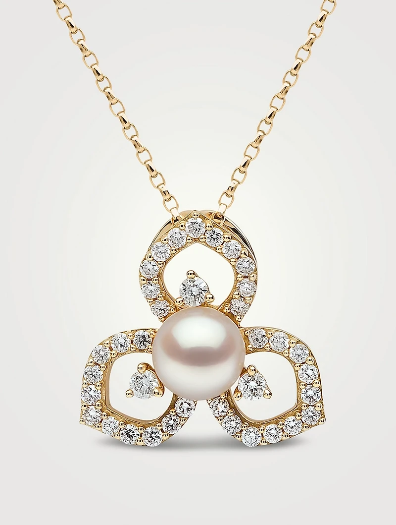 Petal 18K Gold Akoya Pearl Necklace With Diamonds