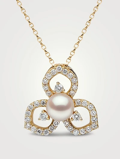 Petal 18K Gold Akoya Pearl Necklace With Diamonds