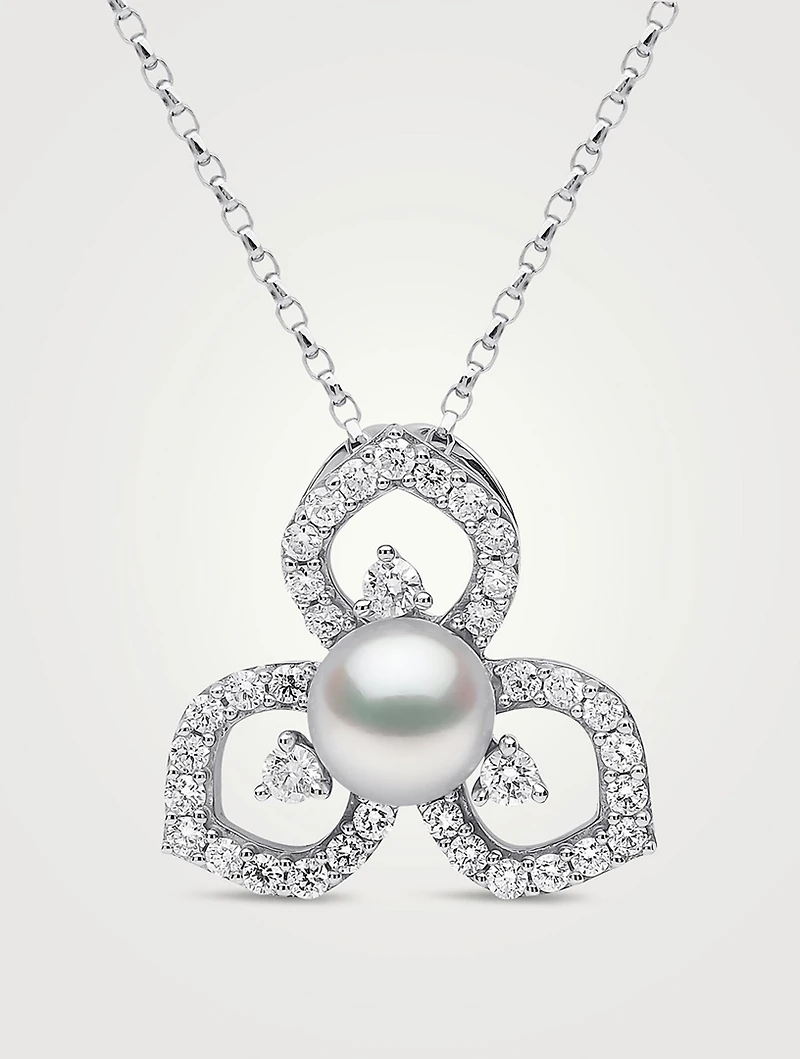 Petal 18K Gold Akoya Pearl Necklace With Diamonds